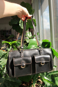 Vintage 2000s Black Faux Leather Double Pocket Shoulder Bag