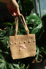 Load image into Gallery viewer, Vintage Cottagecore Mini Woven Straw Tote with Rose Floral Details
