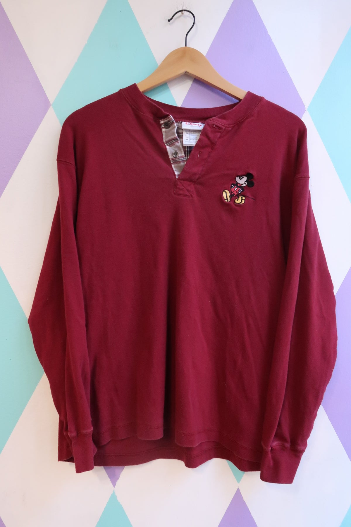 Vintage 2000s Disney Mickey Mouse Henley Long Sleeve Shirt