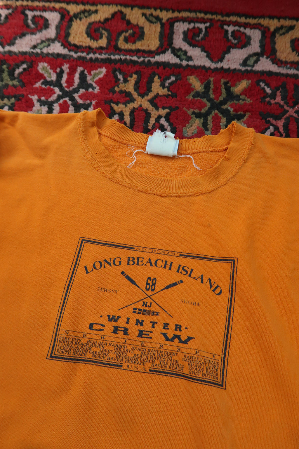 Vintage Long Beach Island Winter Crew Sweatshirt - Orange Jersey Shore Crewneck