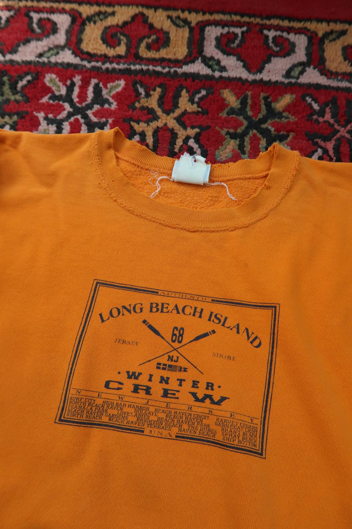 Vintage Long Beach Island Winter Crew Sweatshirt - Orange Jersey Shore Crewneck