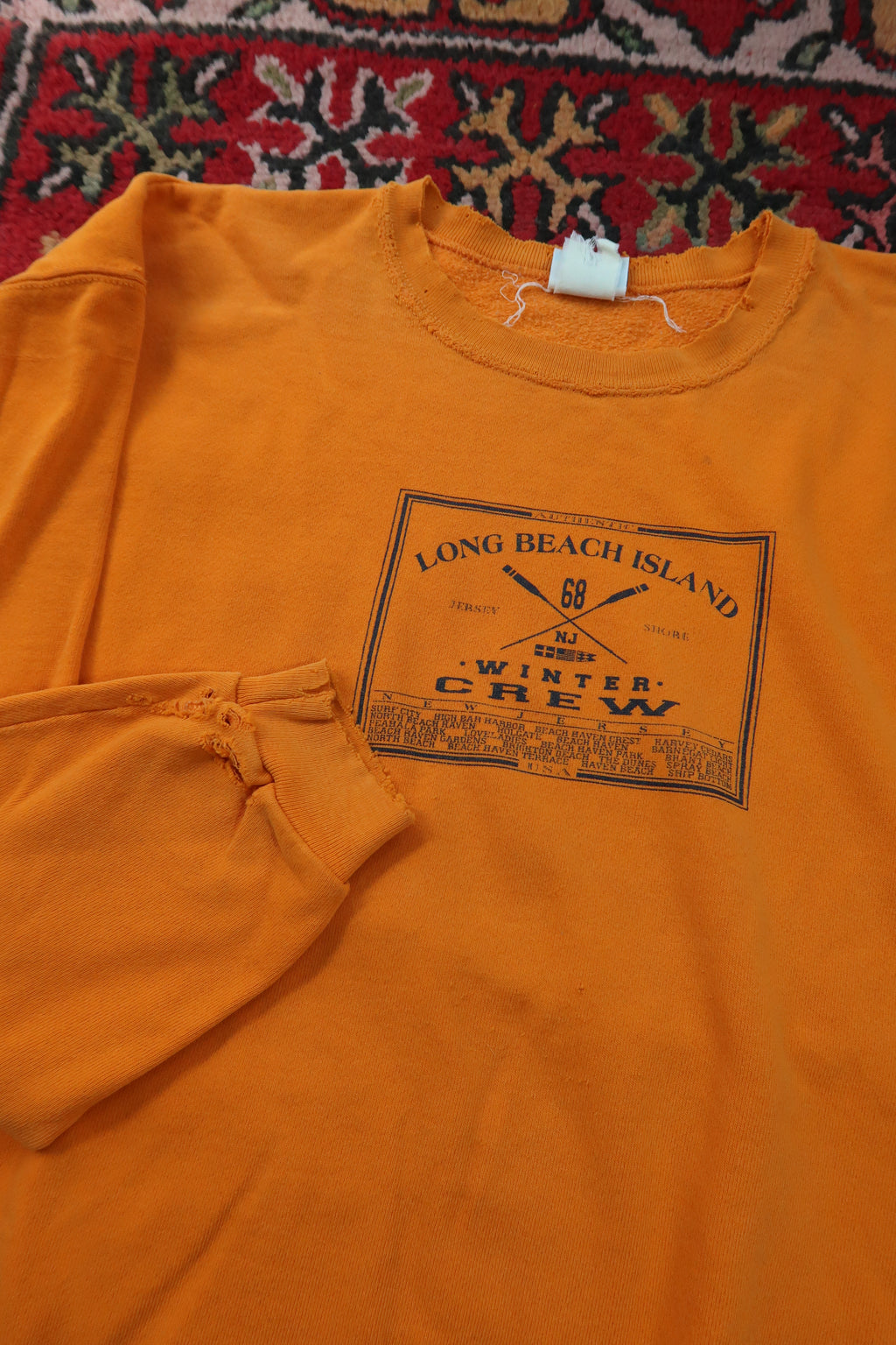 Vintage Long Beach Island Winter Crew Sweatshirt - Orange Jersey Shore Crewneck
