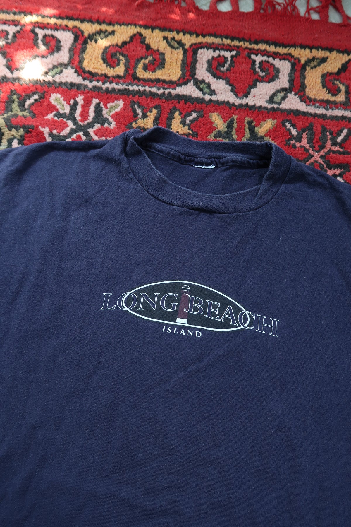 Vintage Long Beach Island Navy Blue Graphic Tee - Jersey Shore Lighthouse Long Sleeve Tshirt - Elektra Vintage
