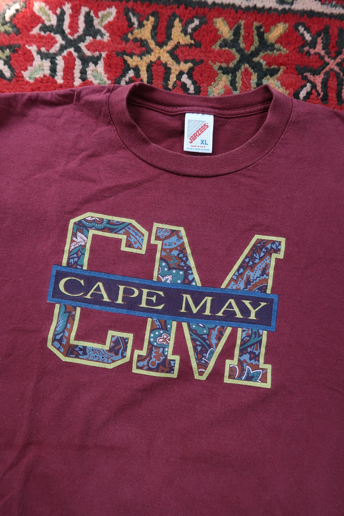 Vintage Cape May Maroon Graphic Tee - Jersey Shore Short Sleeve Tshirt - Elektra Vintage