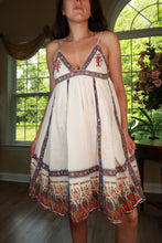 Load image into Gallery viewer, Vintage Elektra Vintage boho border print babydoll mini dress with flowy fabric and retro Y2K style, perfect for casual wear
