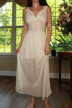 Load image into Gallery viewer, Vintage ivory lace empire waist maxi dress by Elektra Vintage, featuring intricate lace details and flowing fabric.
