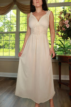 Load image into Gallery viewer, Vintage ivory lace empire waist maxi dress by Elektra Vintage, featuring delicate lace details and flowing fabric.
