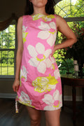 Vintage 2000s Lilly Pulitzer pink floral shift mini dress by Elektra Vintage, featuring a sleeveless design and vibrant floral pattern.