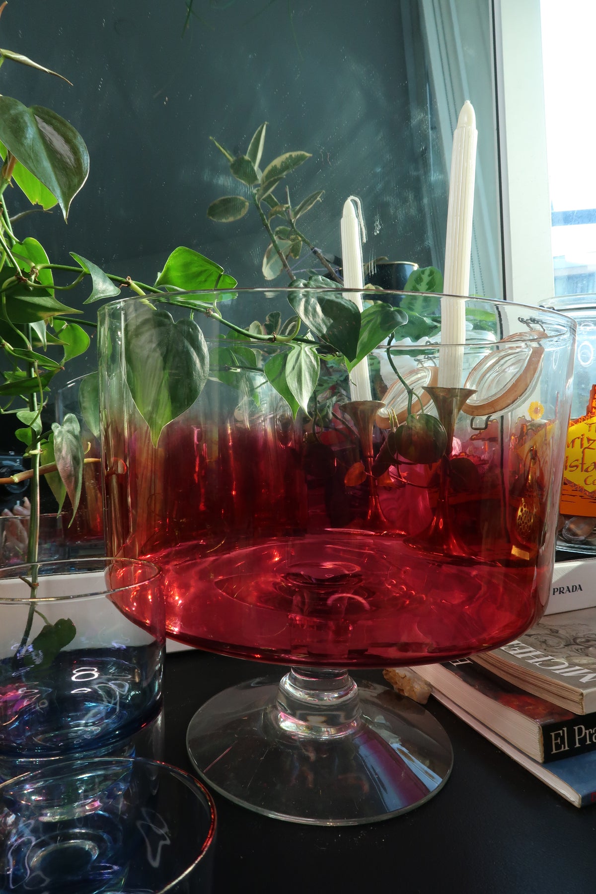 Vintage MCM Ombre Punch Bowl Glass Set - Elektra Vintage