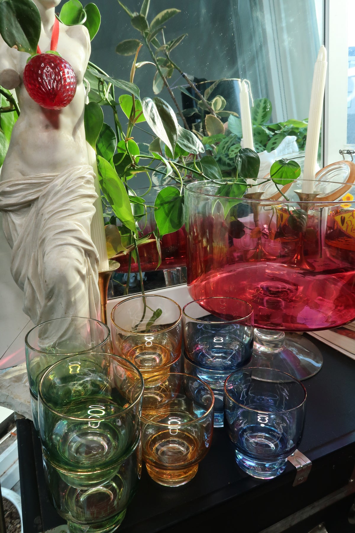 Vintage MCM Ombre Punch Bowl Glass Set