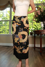 Load image into Gallery viewer, Elektra Vintage floral fan print maxi skirt with Japanese-inspired design, flowing fabric and vibrant patterns.
