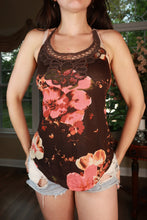 Load image into Gallery viewer, Vintage Y2K brown floral crochet halter tank top for women, stylish Elektra Vintage women's top with intricate floral pattern.
