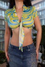 Load image into Gallery viewer, Vintage 2000s Psychedelic Swirl Tie-Front Crop Top
