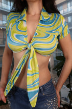 Load image into Gallery viewer, Vintage 2000s Psychedelic Swirl Tie-Front Crop Top
