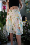 Vintage 2000s White and Floral Mid-rise Flounced Ruffle Skirt - Elektra Vintage