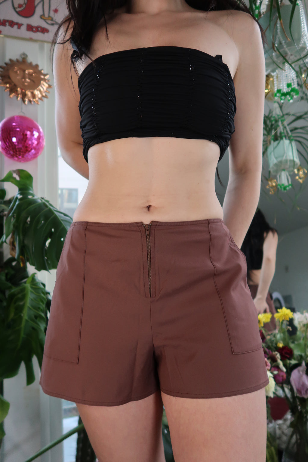 Mid-rise Brown Khaki Micro Shorts