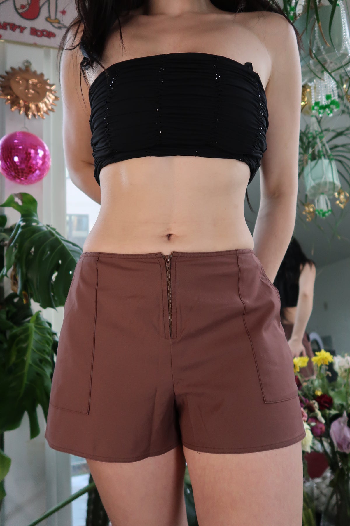 Mid-rise Brown Khaki Micro Shorts