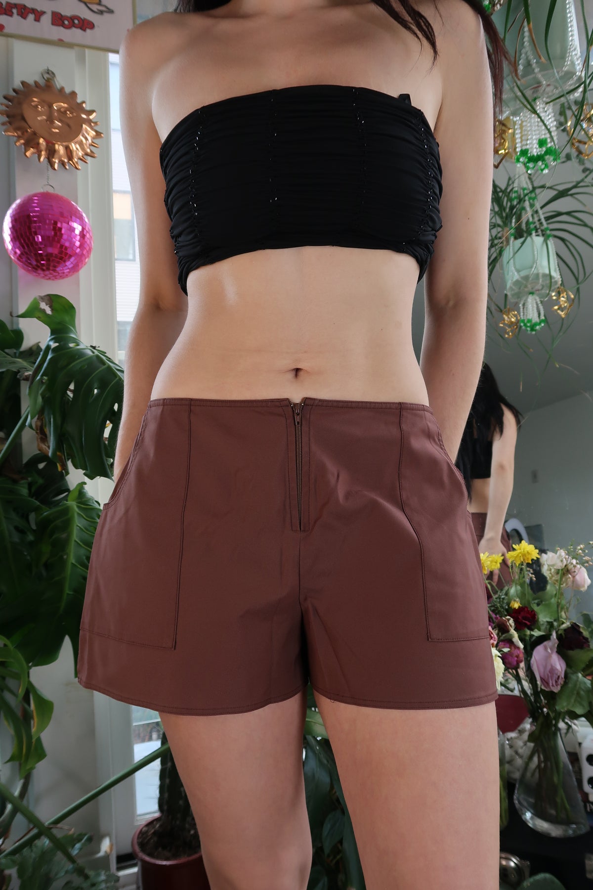 Mid-rise Brown Khaki Micro Shorts