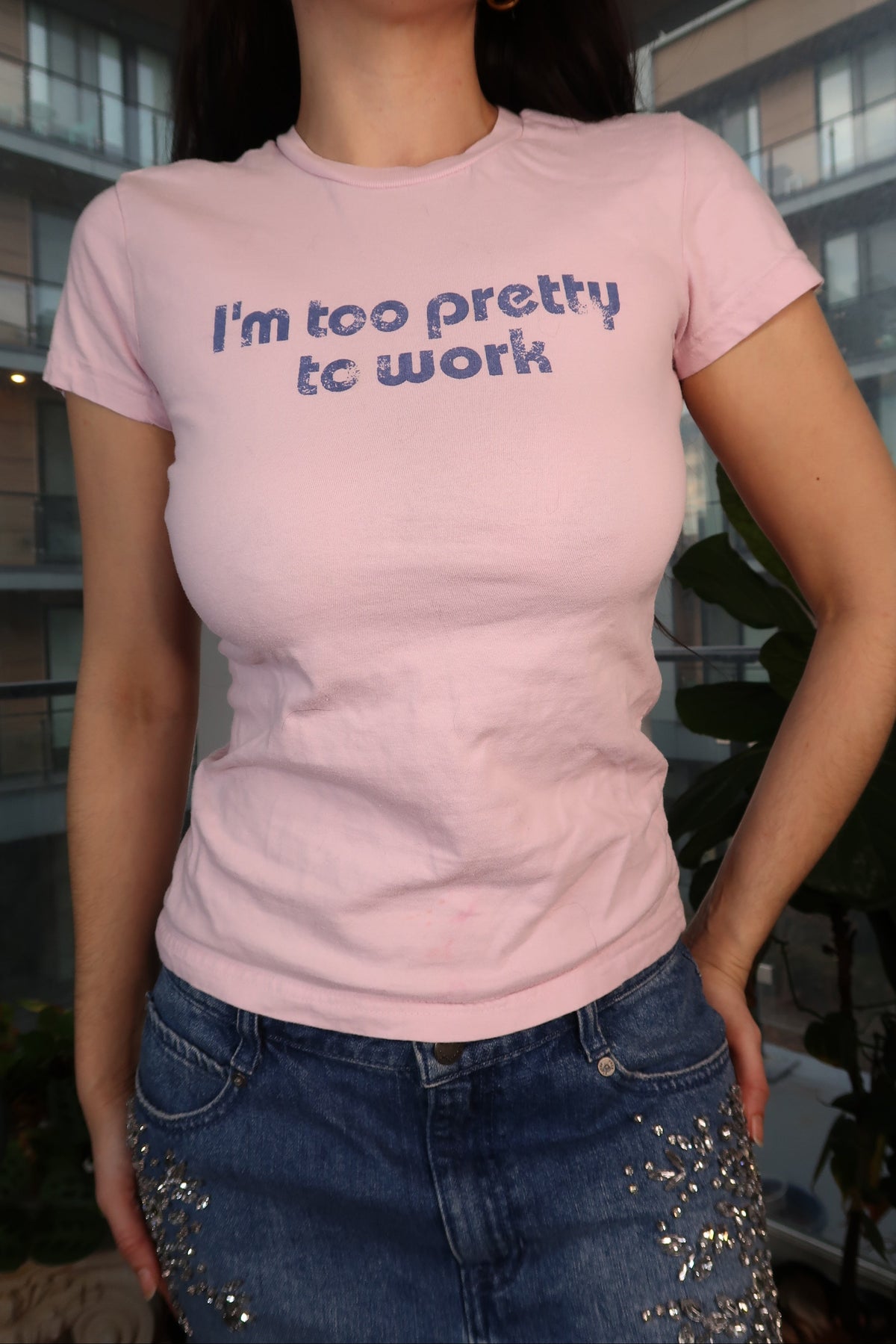 Vintage 2000s “I’m Too Pretty to Work” Graphic Baby Tee