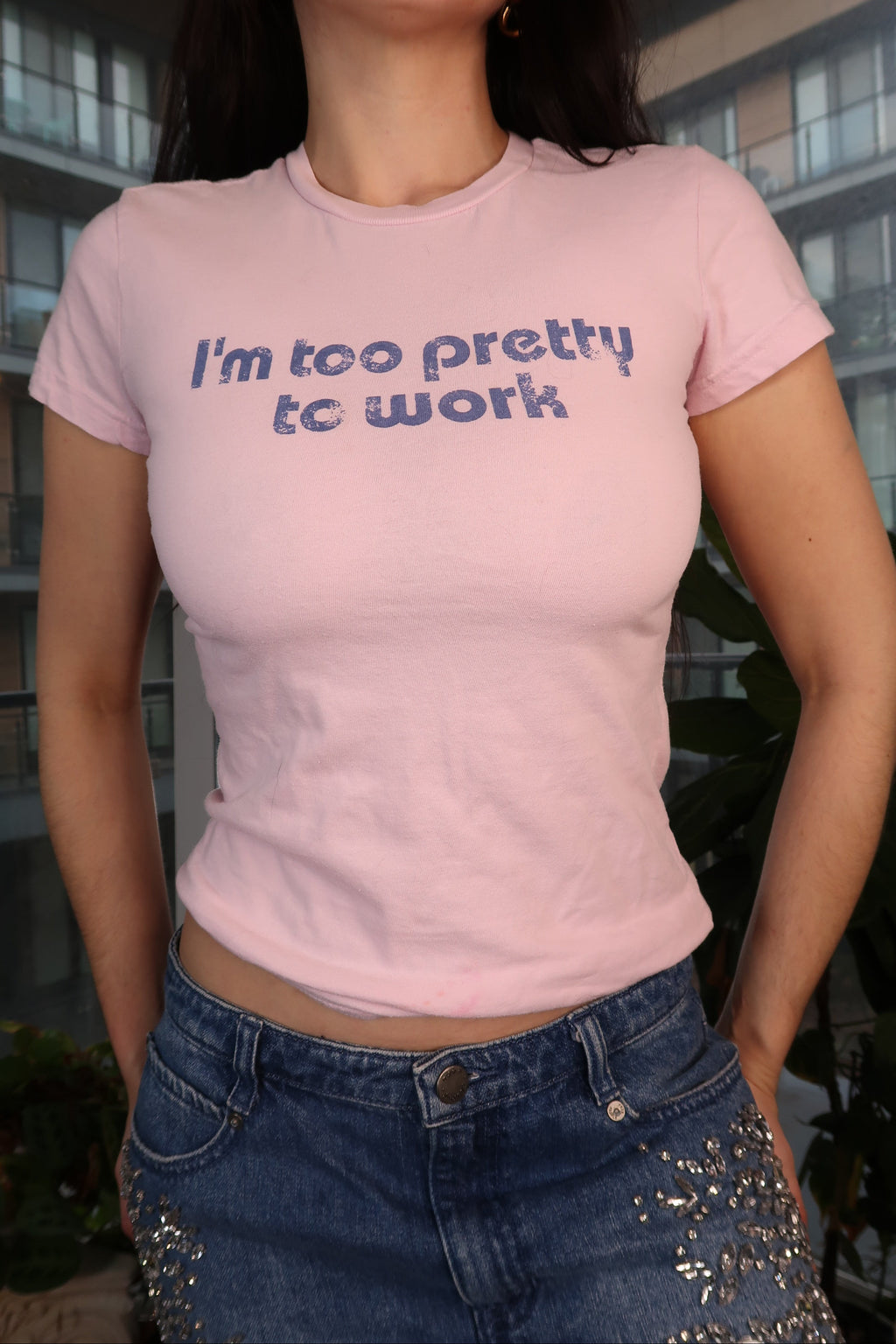 Vintage 2000s “I’m Too Pretty to Work” Graphic Baby Tee