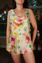 Load image into Gallery viewer, Elektra Vintage women's sleeveless blouse with vintage floral pattern and cowl neck, casual top perfect for warm weather.
