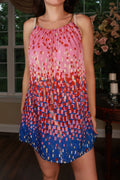 Vintage Elektra Pink Abstract Braided Strap Swing Dress, women's top with Y2K-inspired design and colorful pattern.