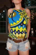 Load image into Gallery viewer, Women's vintage Y2K abstract geometric print high neck tank top by Elektra Vintage, featuring bold patterns and a high neckline.
