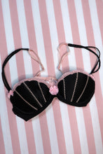 Load image into Gallery viewer, Vintage 2000s Victoria’s Secret Black Satin Pink Trim Bra
