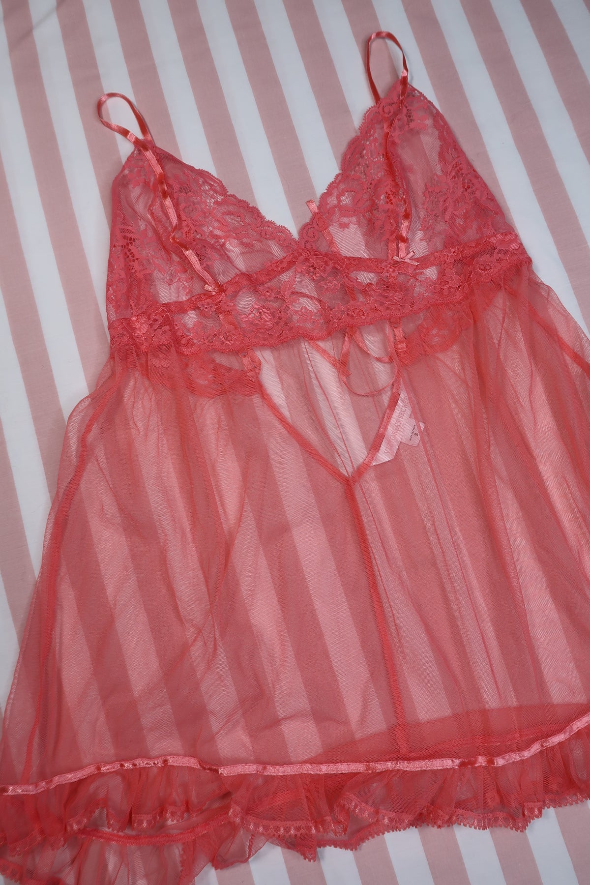 Vintage 2000s Victoria’s Secret Pink Sheer Lace Babydoll Top - Elektra Vintage