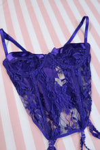 Load image into Gallery viewer, Vintage Victoria’s Secret Gold Label Purple Lace Bustier Corset Top
