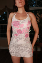 Load image into Gallery viewer, Vintage Y2K Guess pink floral rhinestone halter tank top for women, featuring a floral pattern and rhinestone accents.
