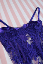Load image into Gallery viewer, Vintage Victoria’s Secret Gold Label Purple Lace Bustier Corset Top
