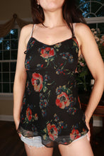 Load image into Gallery viewer, Vintage Ralph Lauren black floral silk cami top for women, featuring elegant design and lightweight fabric.
