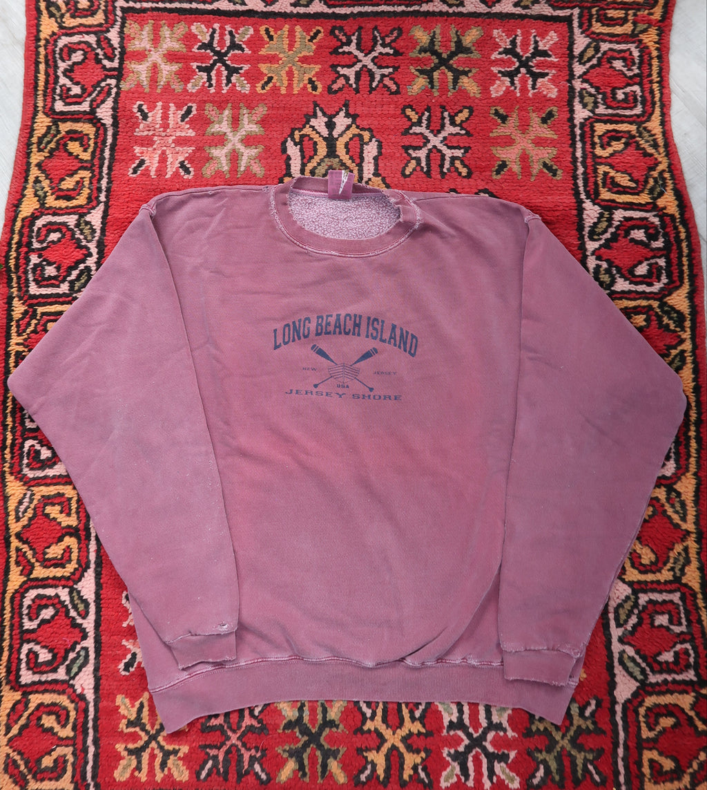 Vintage Long Beach Island Sweatshirt – Distressed Maroon Crewneck