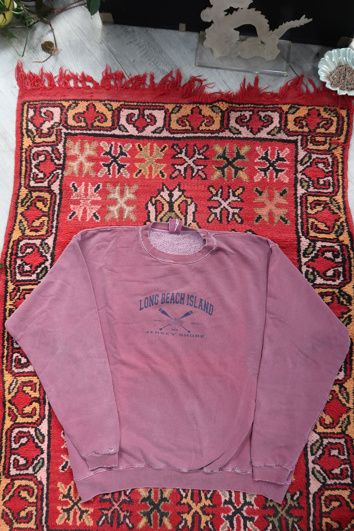 Vintage Long Beach Island Sweatshirt – Distressed Maroon Crewneck