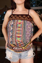 Load image into Gallery viewer, Elektra Vintage women's boho beaded tribal print spaghetti strap tank top with colorful patterns and relaxed fit.
