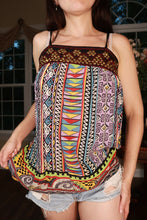 Load image into Gallery viewer, Elektra Vintage women's boho beaded tribal print spaghetti strap tank top with colorful patterns and relaxed fit.
