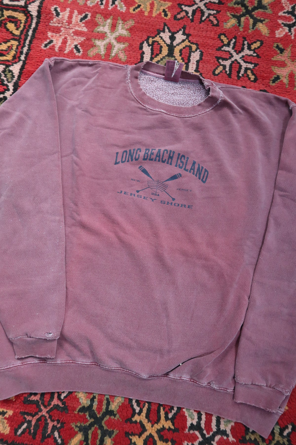 Vintage Long Beach Island Sweatshirt – Distressed Maroon Crewneck