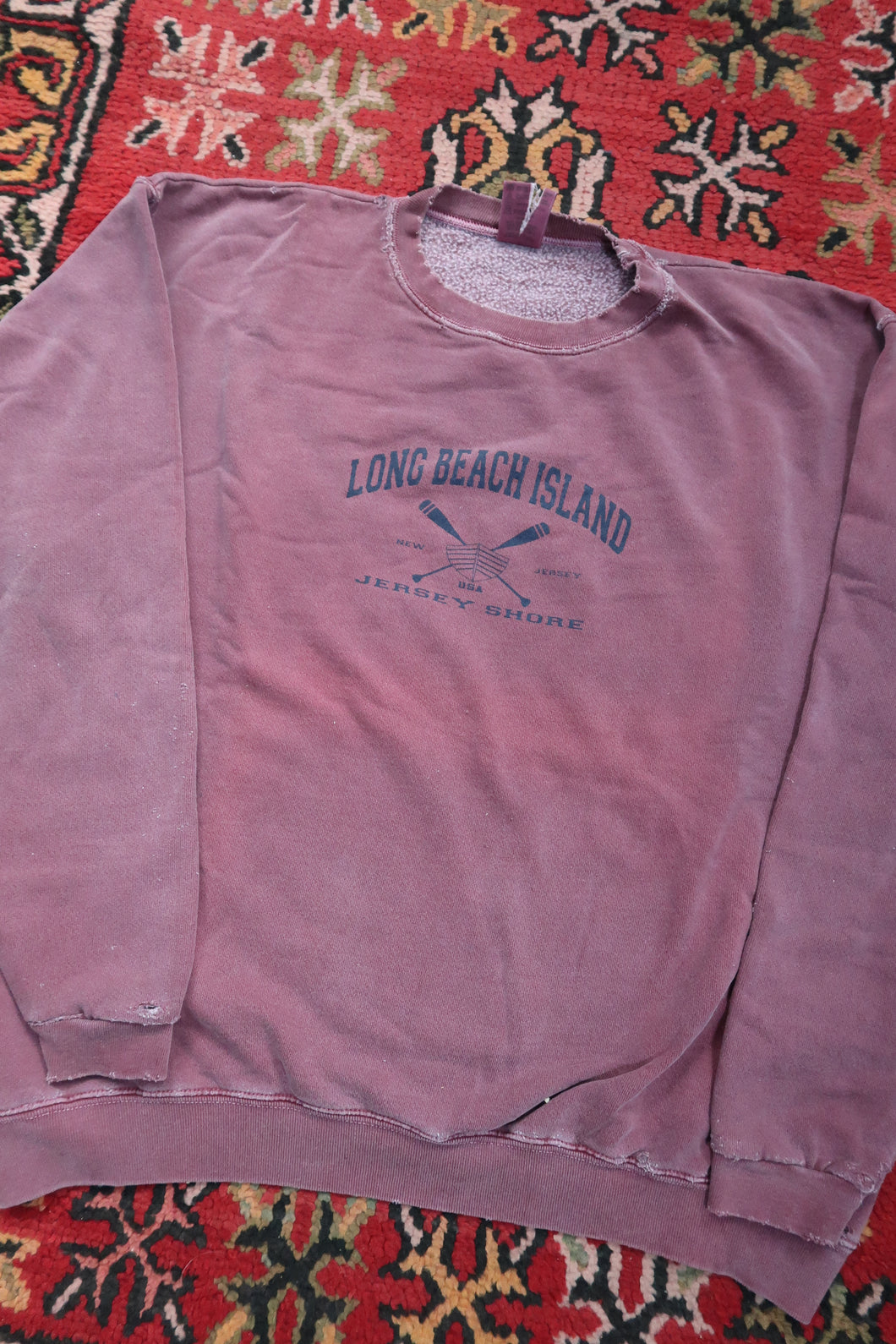 Vintage Long Beach Island Sweatshirt – Distressed Maroon Crewneck