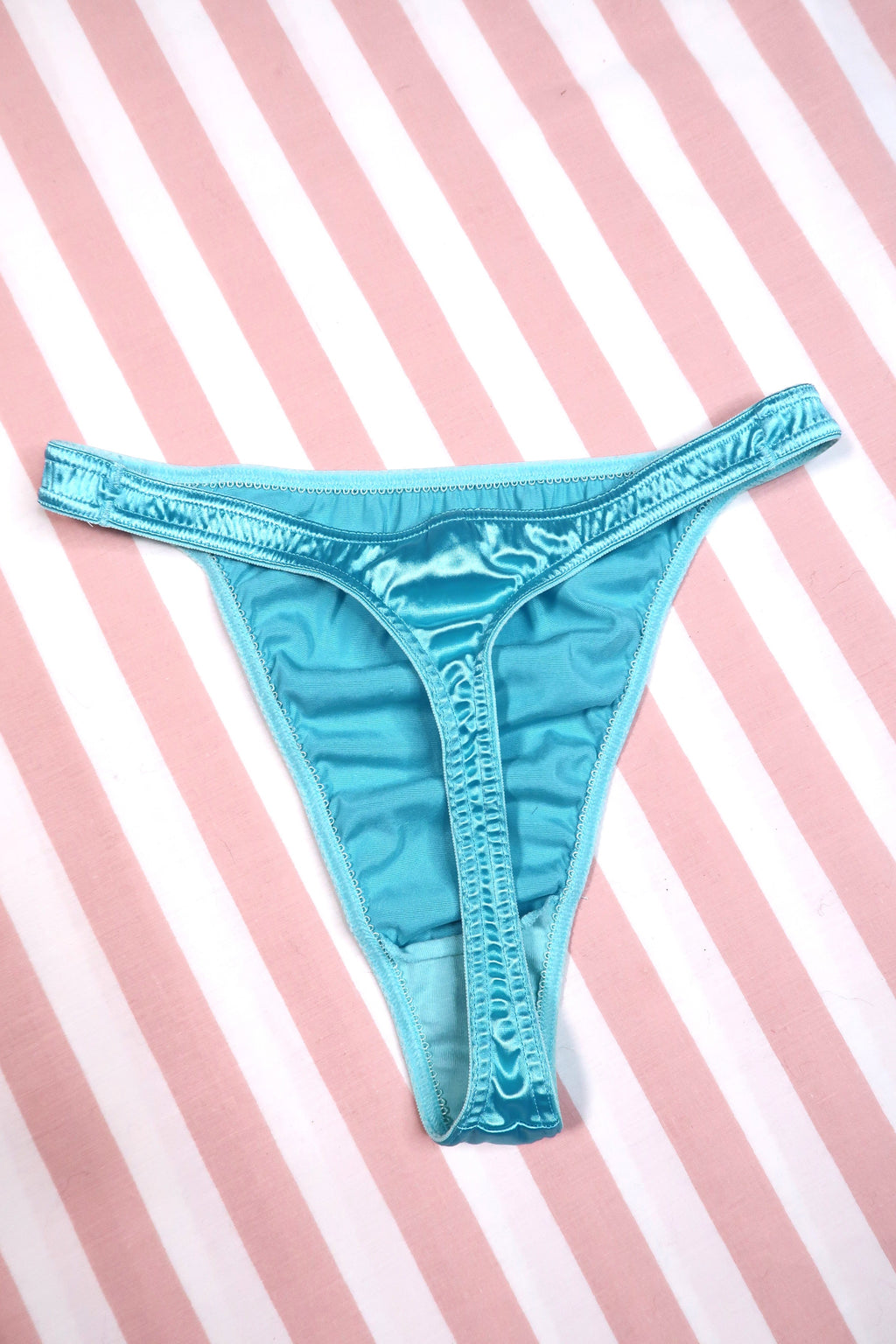 Vintage 2000s Victoria’s Secret aqua blue embroidered floral garter belt and matching satin thong lingerie set by Elektra Vintage