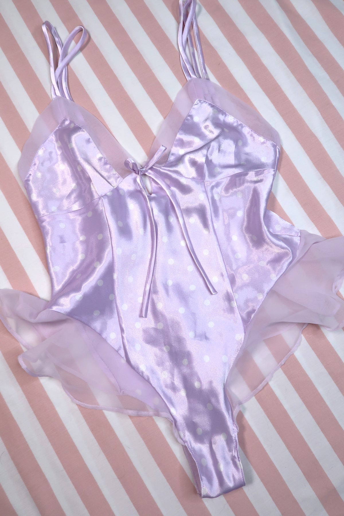 Vintage 2000s Victoria’s Secret Lavender Satin Polka Dot Bodysuit Y2K Lingerie
