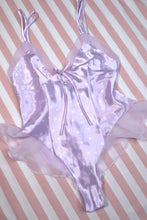 Load image into Gallery viewer, Vintage 2000s Victoria’s Secret Lavender Satin Polka Dot Bodysuit Y2K Lingerie
