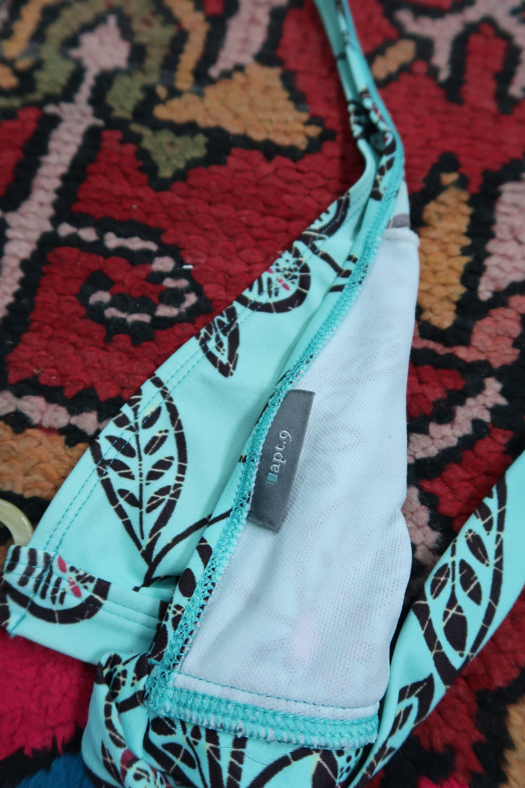 Vintage Y2K Aqua Blue Floral Print Bikini Top