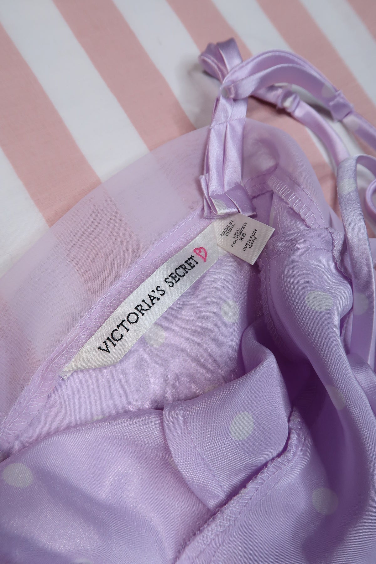 Vintage 2000s lavender satin polka dot bodysuit by Elektra Vintage, women's Y2K lingerie top with polka dot pattern.