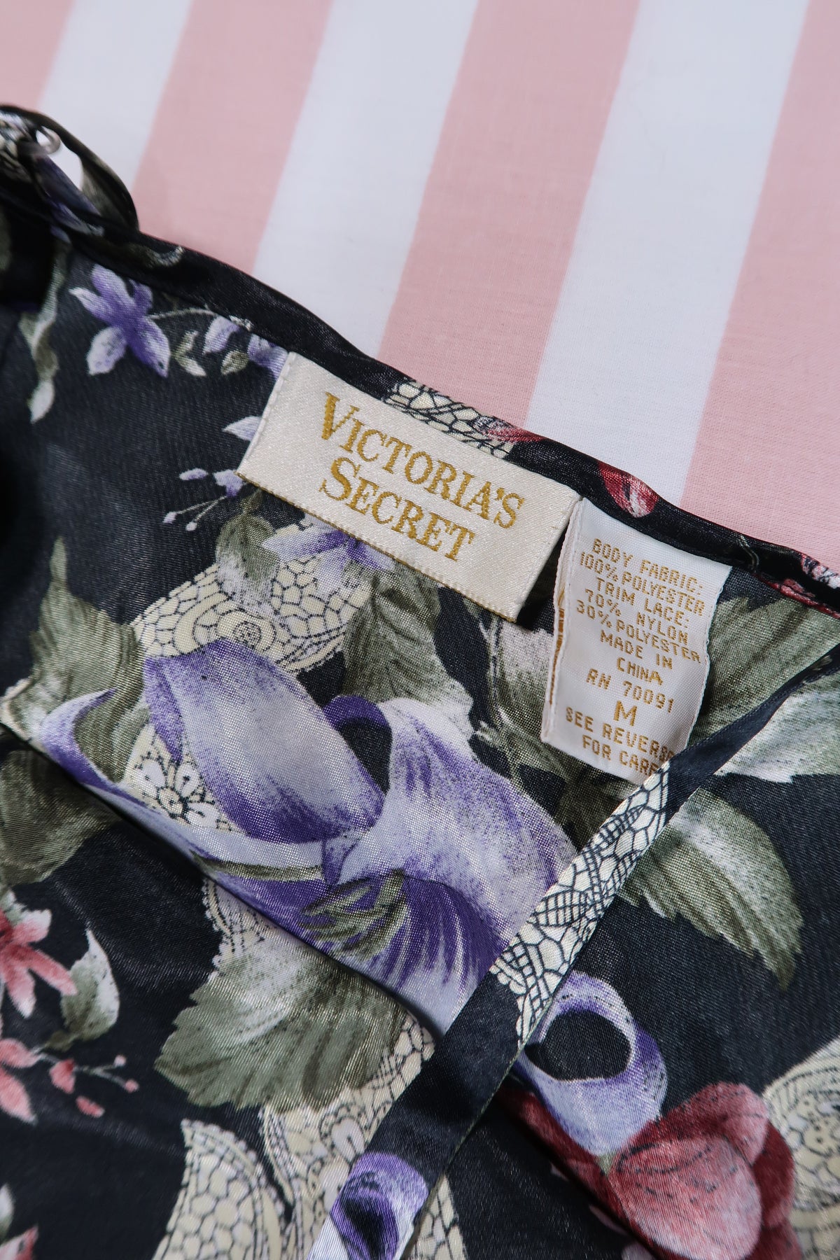 Vintage 1980s Victoria’s Secret Gold Label Dark Floral Satin Teddy Lingerie Bodysuit