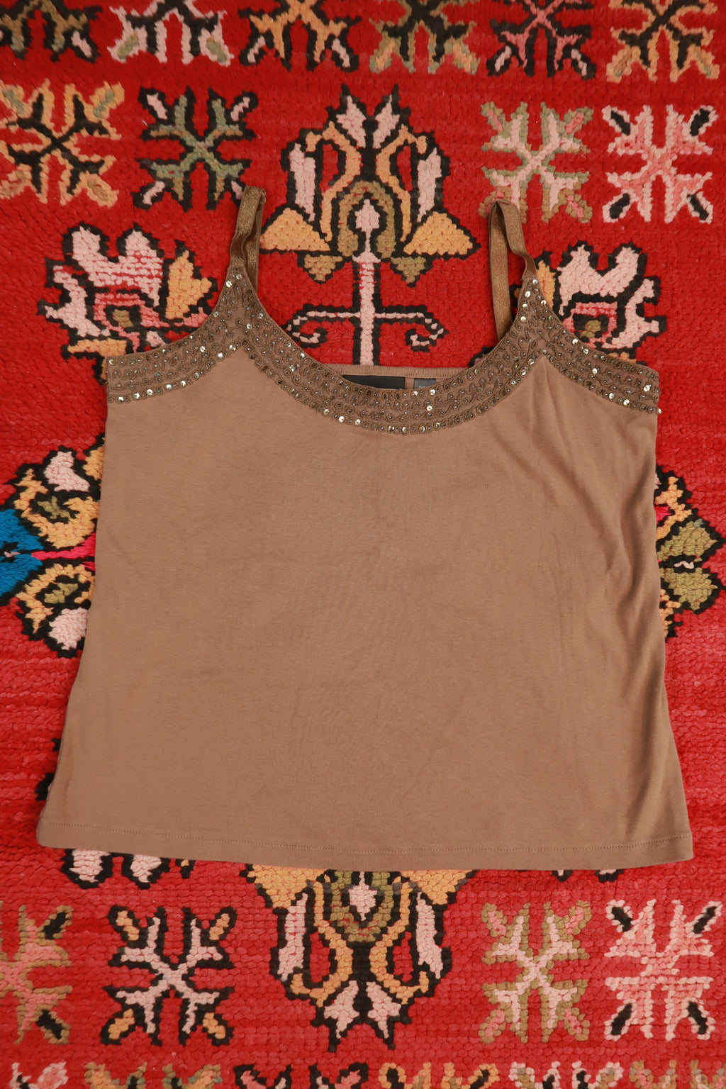 Vintage Y2K Beaded Brown Cami Tank Top