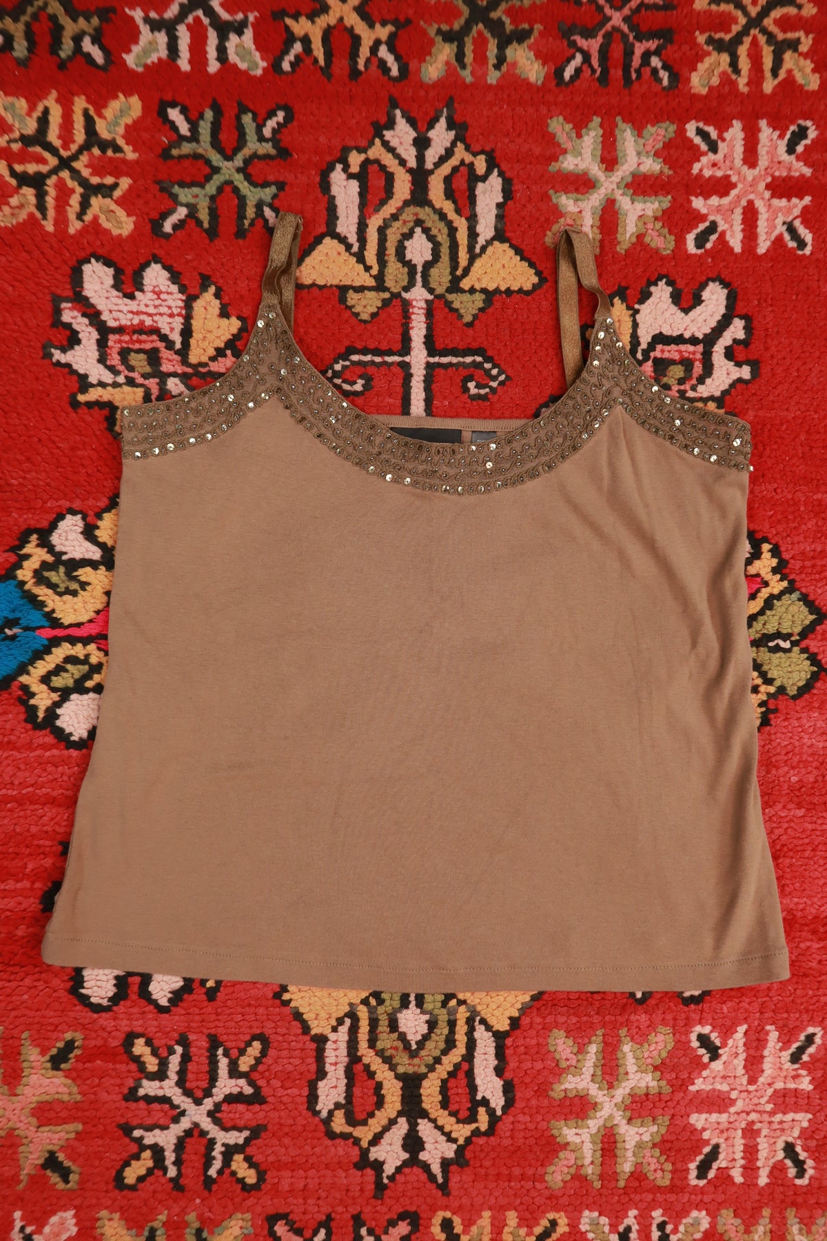 Vintage Y2K Beaded Brown Cami Tank Top