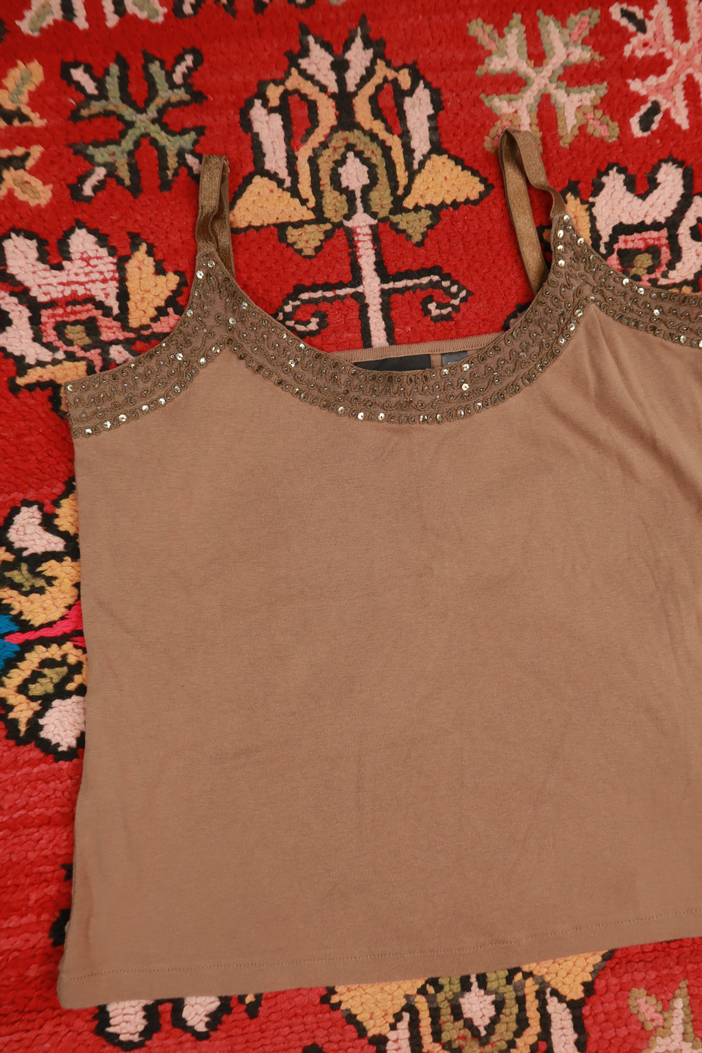 Vintage Y2K Beaded Brown Cami Tank Top