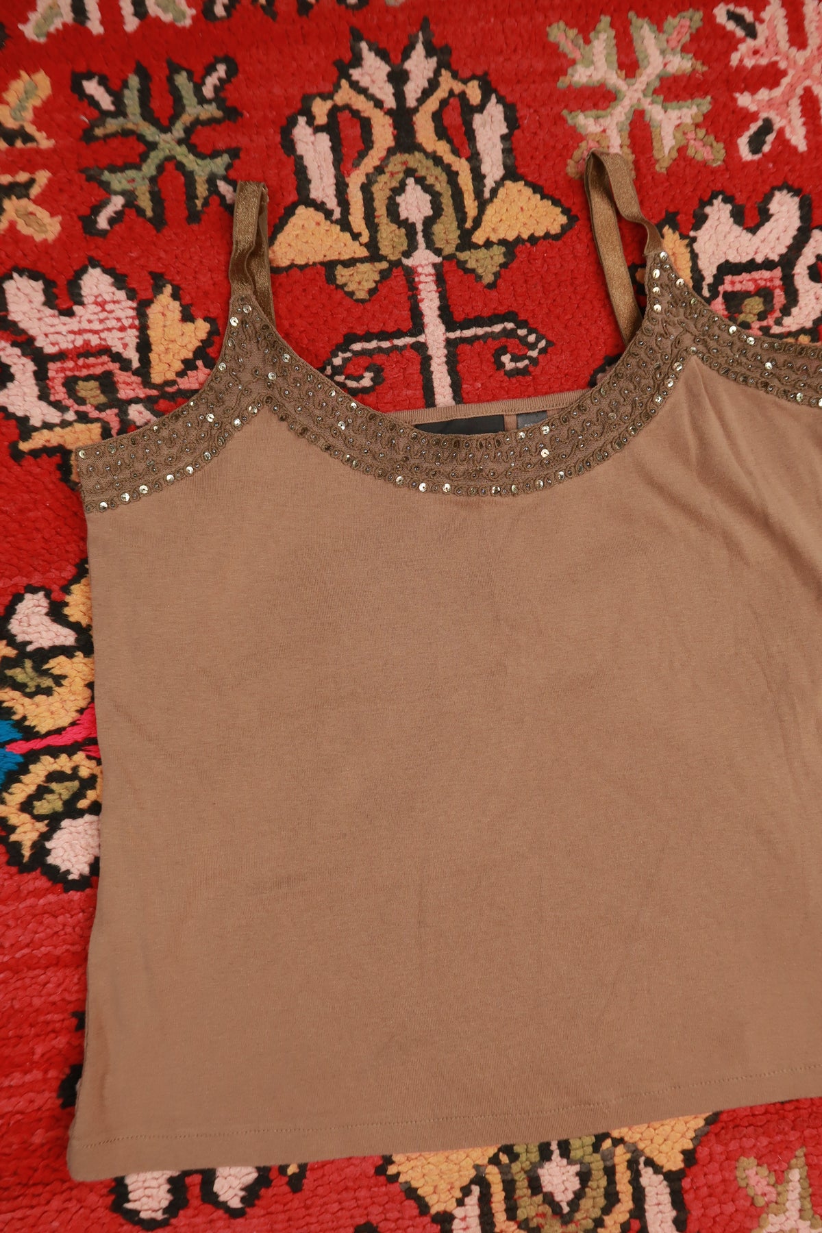 Vintage Y2K Beaded Brown Cami Tank Top