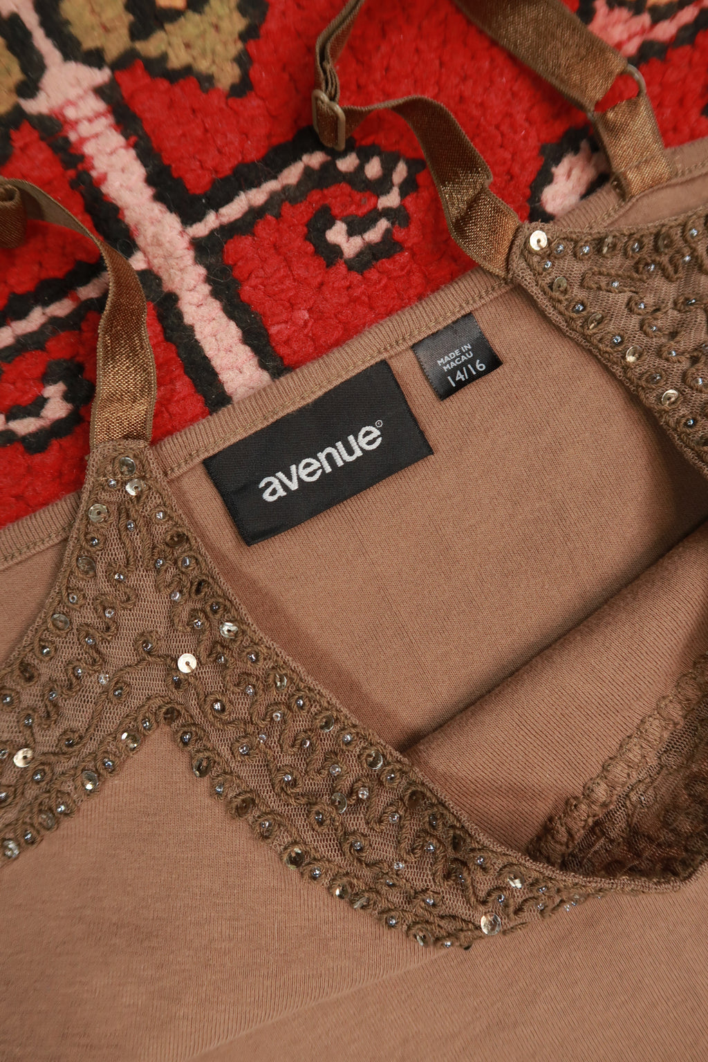 Vintage Y2K Beaded Brown Cami Tank Top